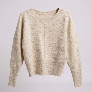 William Rast Womens Cream Textured Knit Sweater With Ribbed Cuffs & Hem S